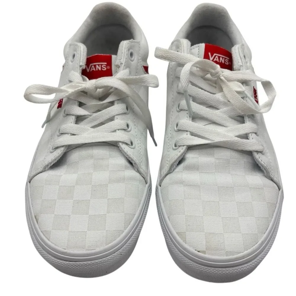 Vans Ward Low Top Sneakers White Checkerboard Red Logo Lace Up Skate Shoes W-9.5